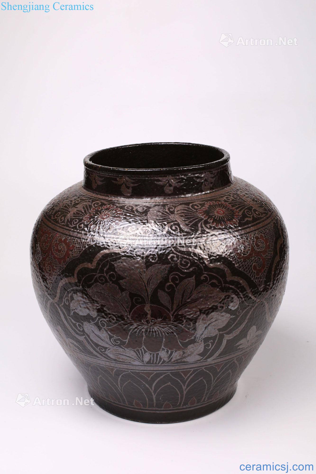 yuan Black glaze flower grain big cans