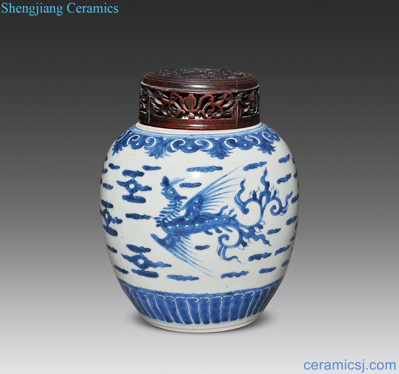 Qing yongzheng Blue and white YunFeng grain tank