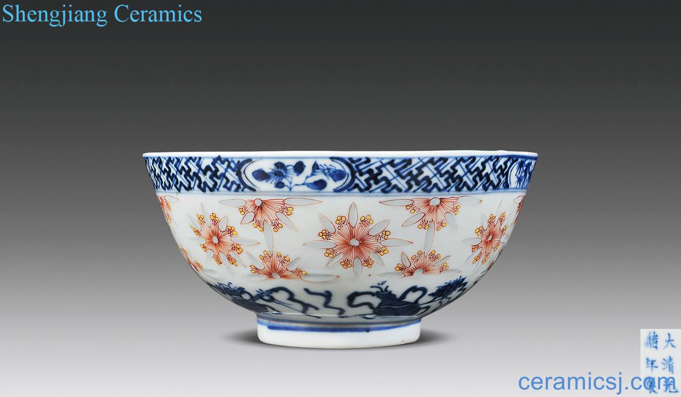 Qing guangxu Blue and white enamel YunLongWen bowl of flowers