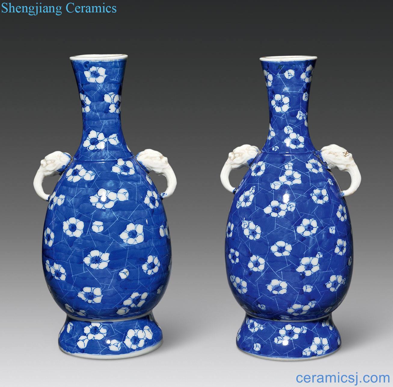 Qing guangxu Blue and white ice MeiWen elephant ears (a)