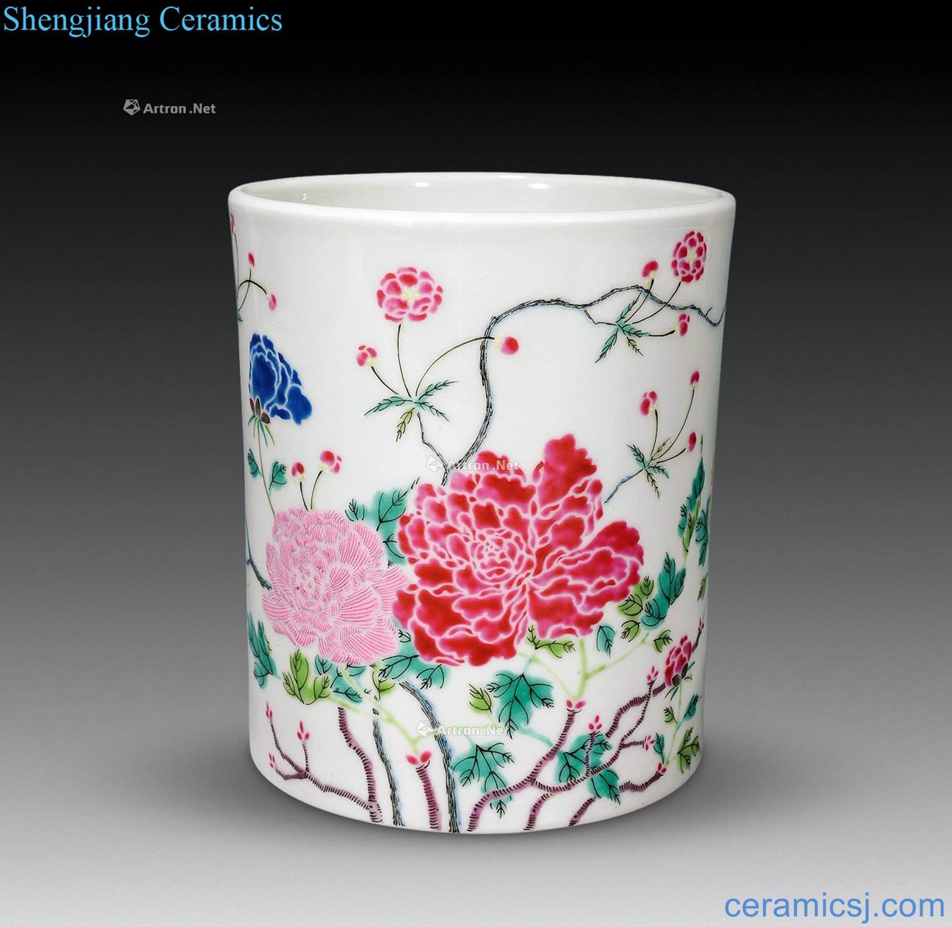Qing yongzheng famille rose flower waist pen container