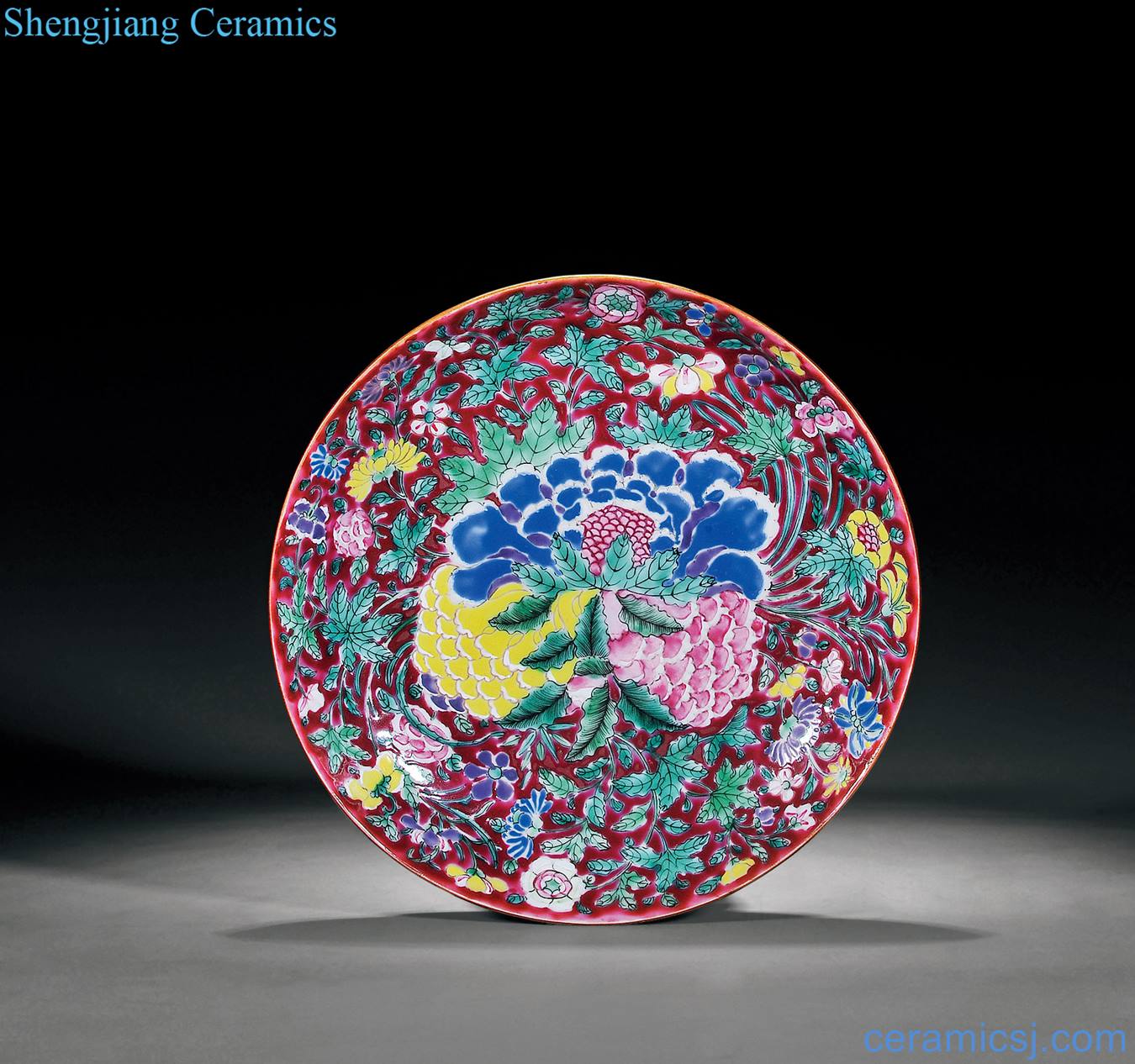 Qing qianlong Carmine color flower tray