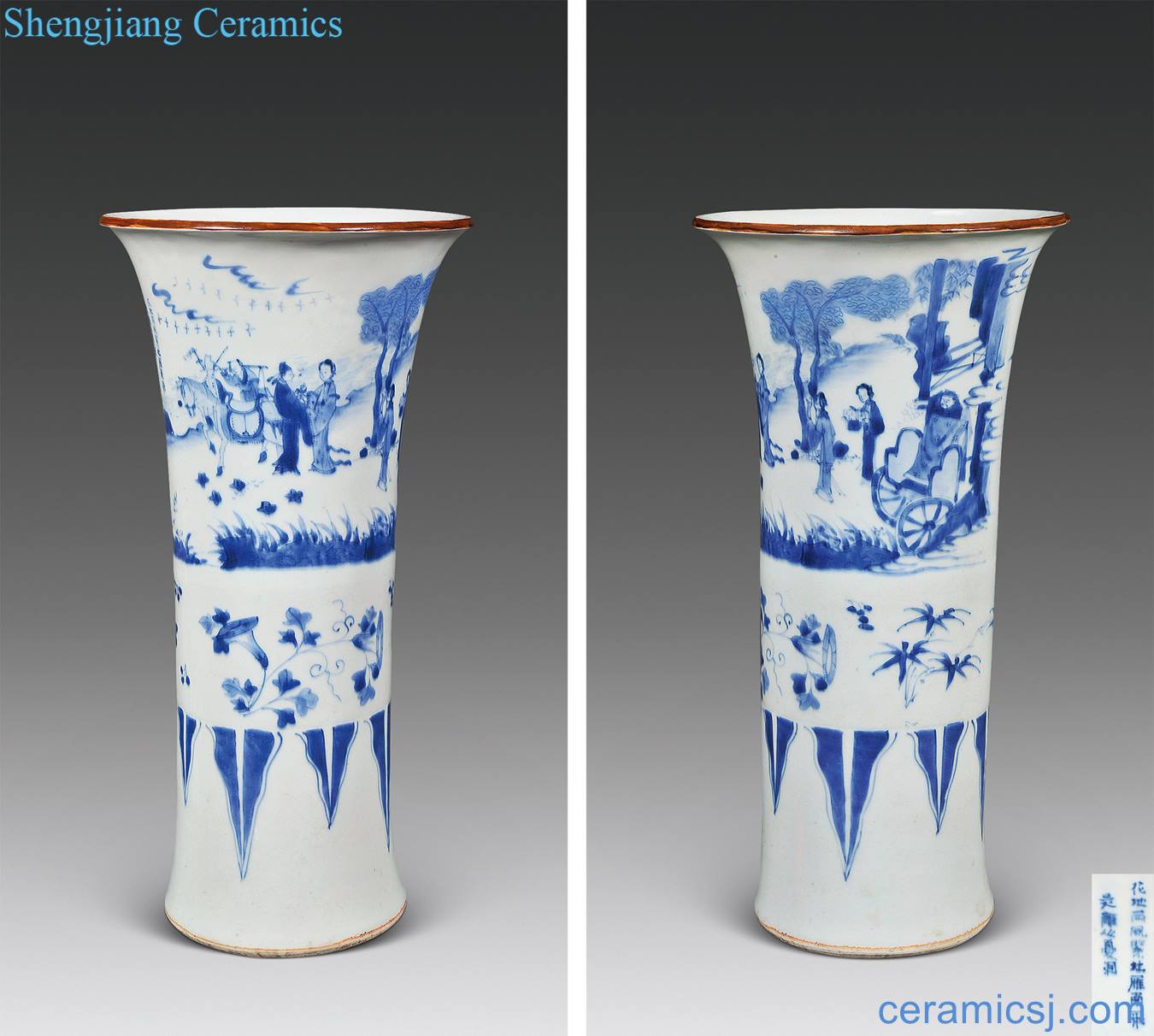 Qing shunzhi Blue and white literary flower vase with stories of west chamber