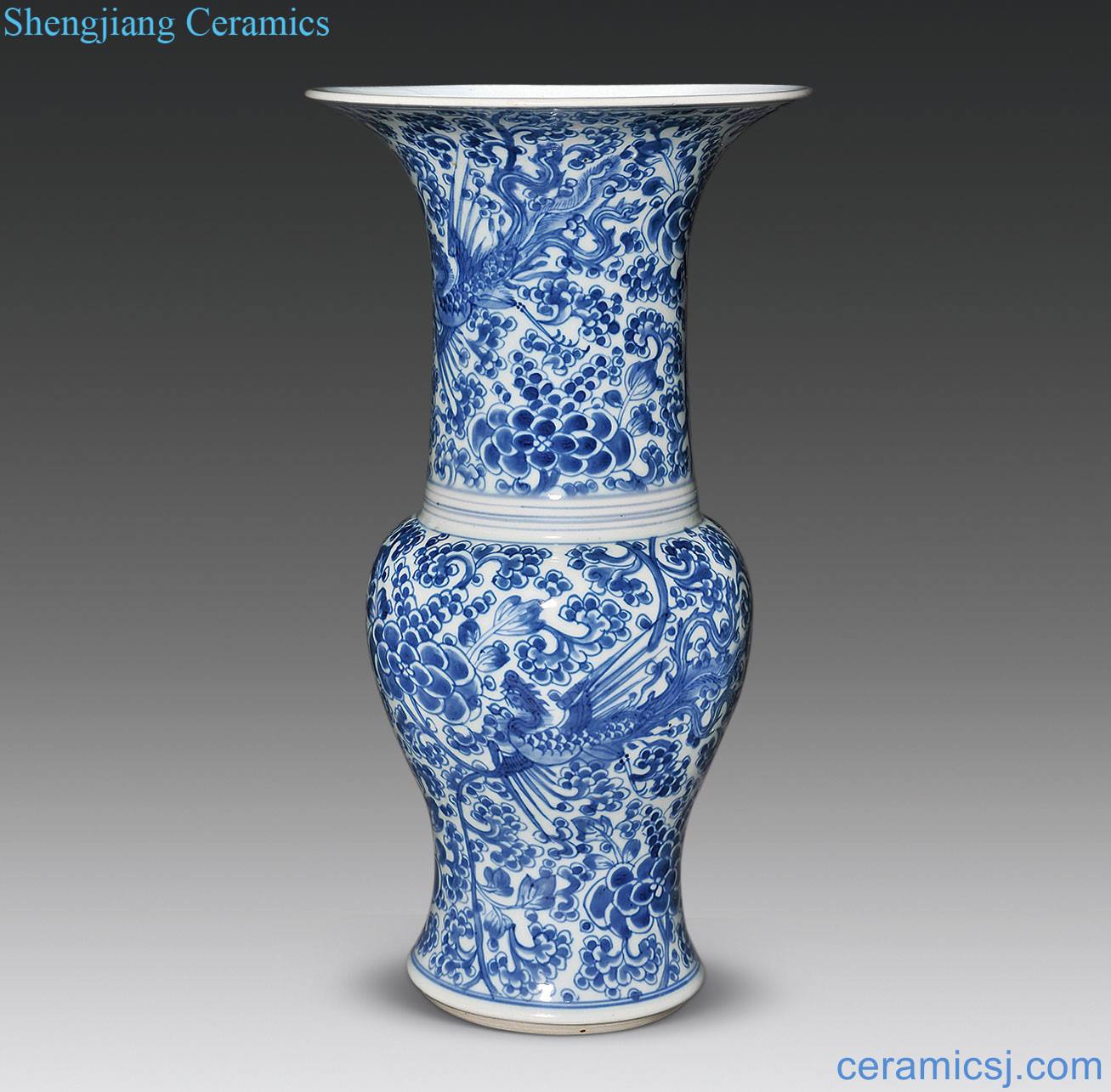 The qing emperor kangxi Blue and white chicken wear peony grains PND tail-on honour