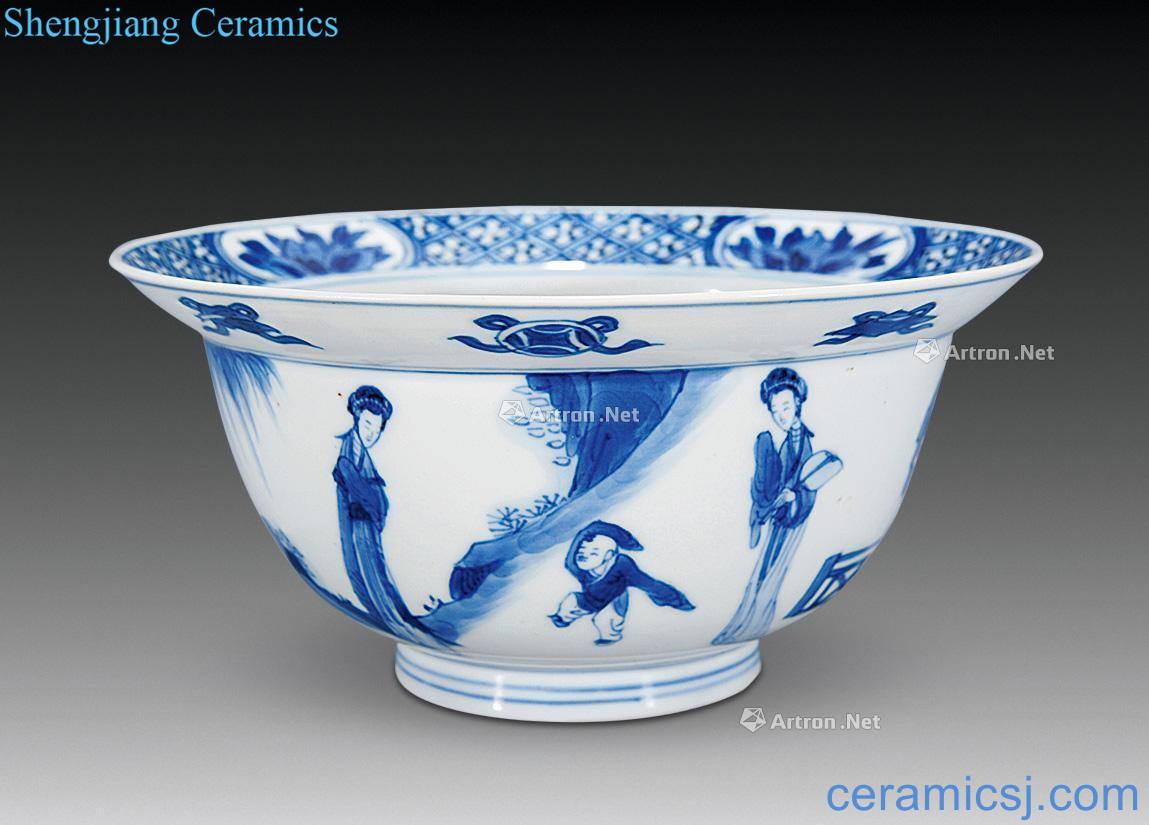 The qing emperor kangxi Blue and white ladies fold along the bowl