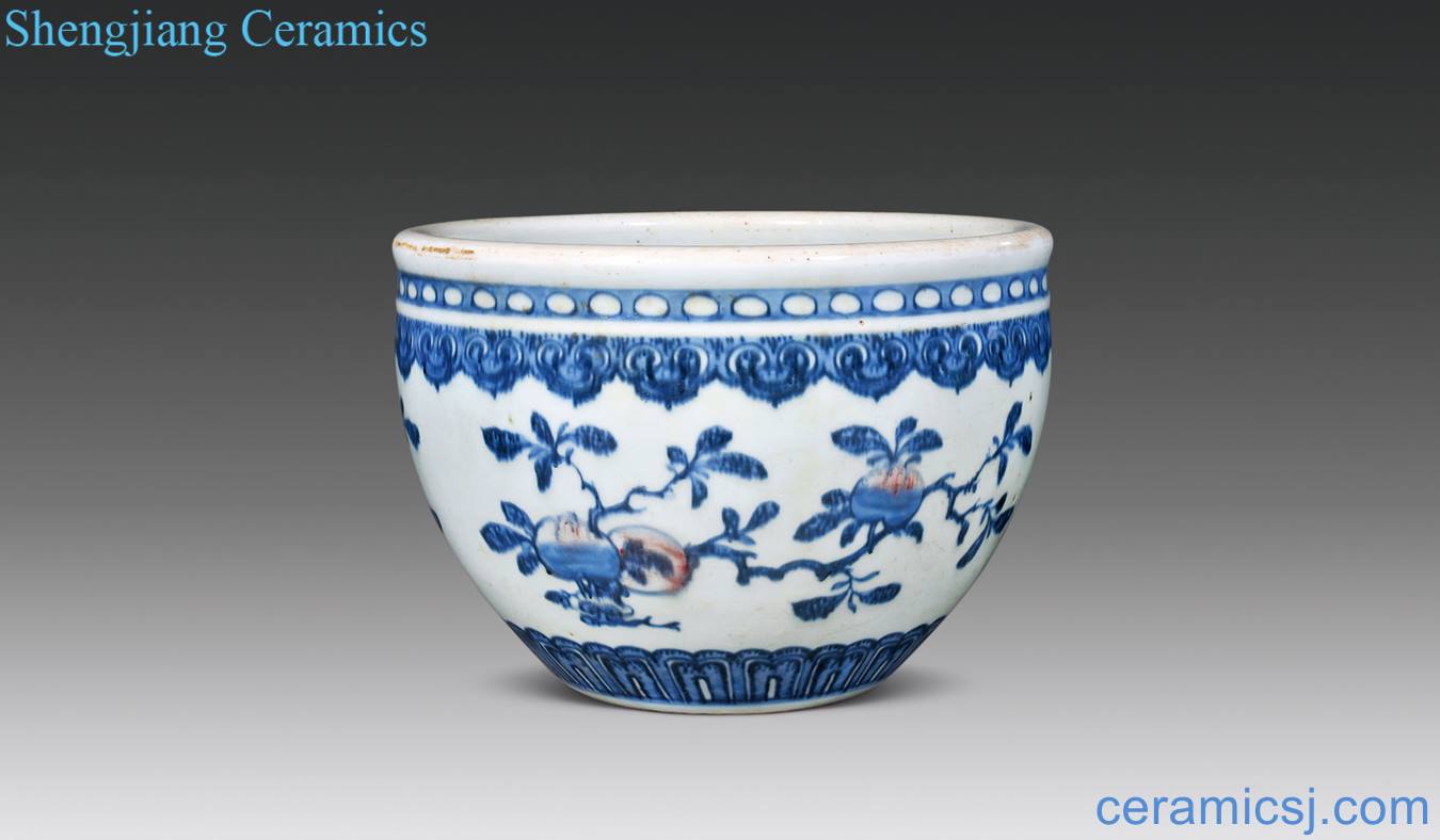 Mid qing Blue and white youligong sanduo grain small cylinder