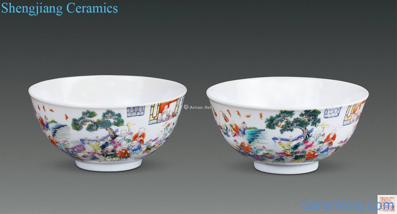 Qing jiaqing kilns were the ancient philosophers present life of famille rose bowl (a)