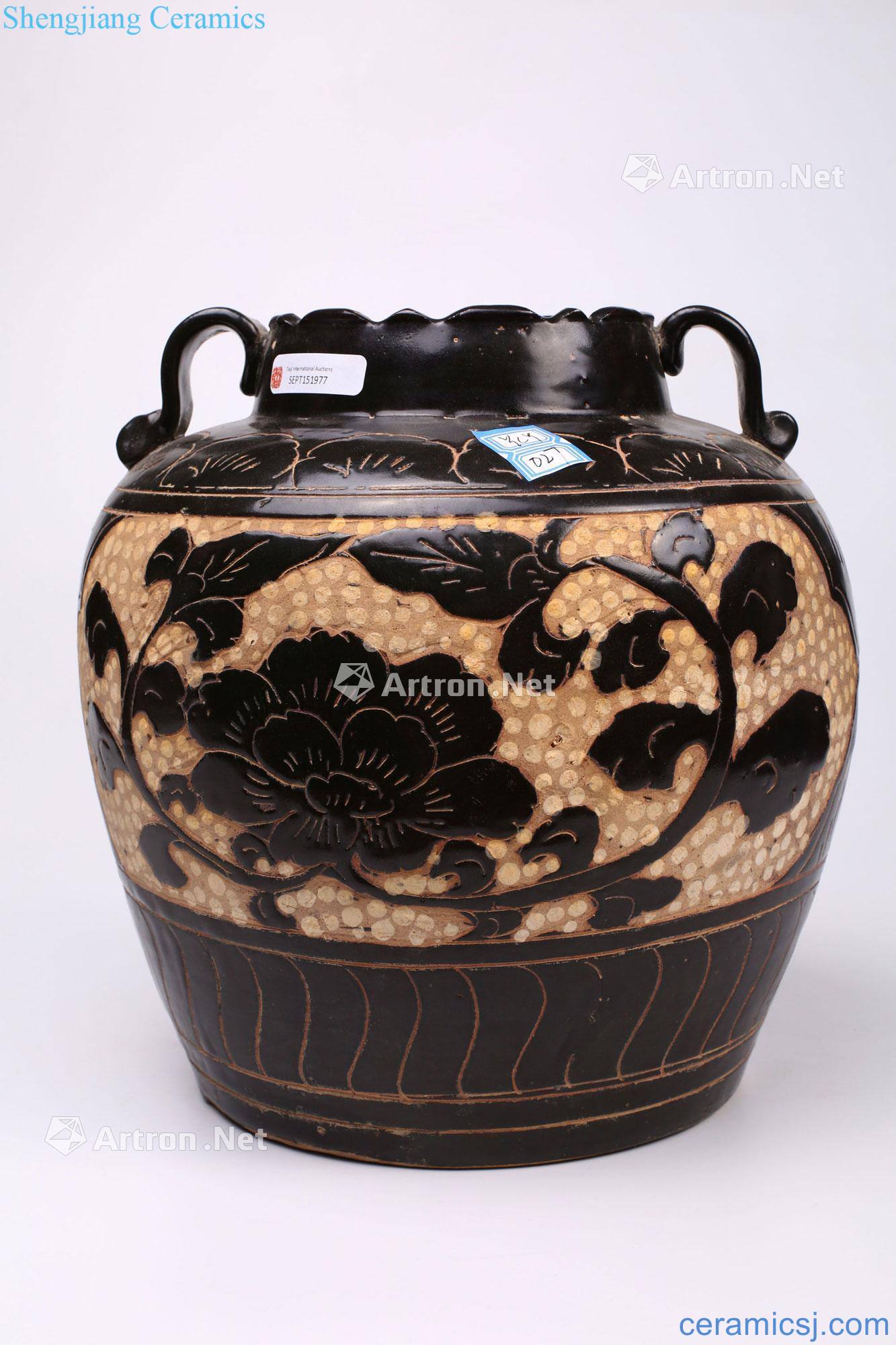 jinyuan Black glaze magnetic state kiln carved flowers double tank