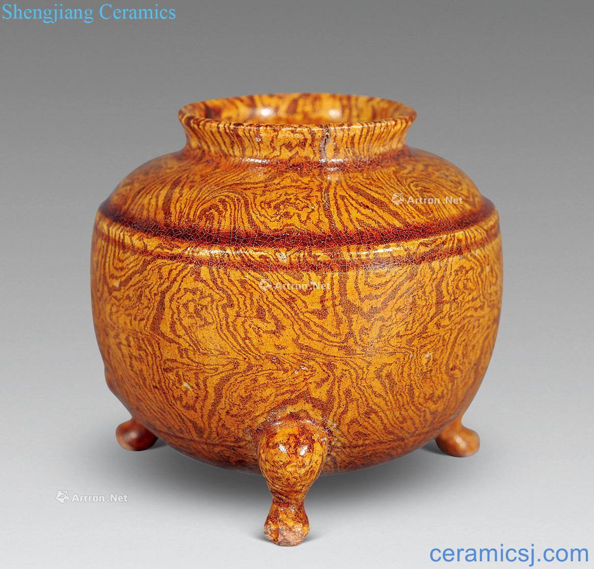 Ming or earlier Twisted placenta yellow glaze furnace with three legs