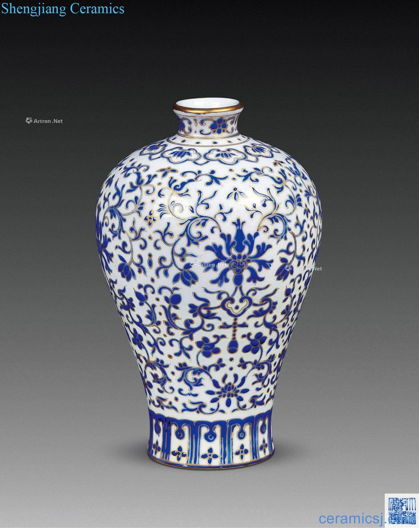 Qing dynasty blue and white color material tracing painstakingly bottle (a)