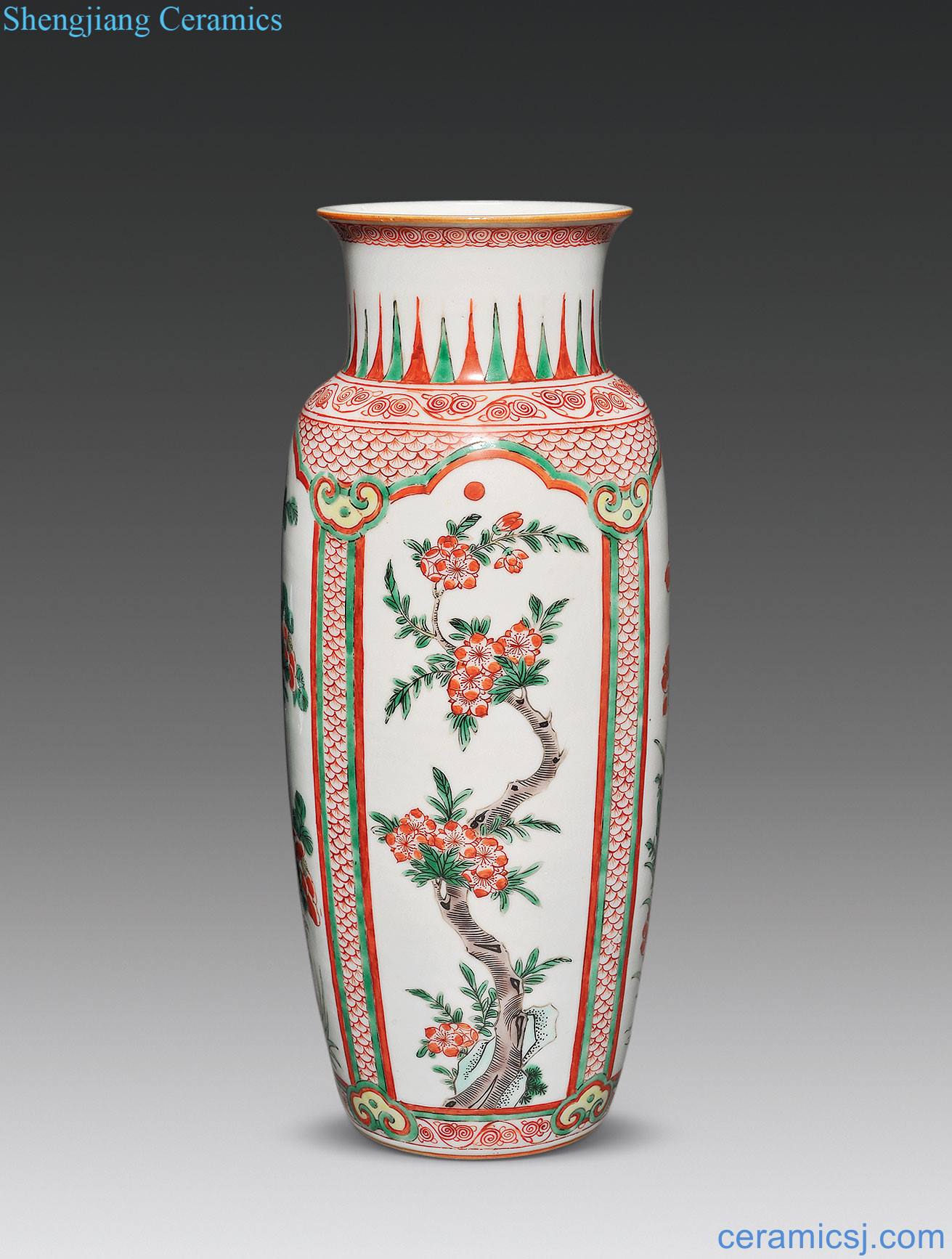 Qing guangxu Colorful brocade medallion in the four seasons flower grain tube bottles