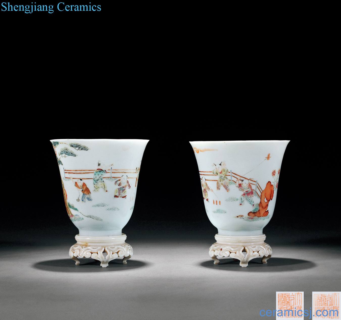 Late qing pastel abital make spring figure back clock cup (a)