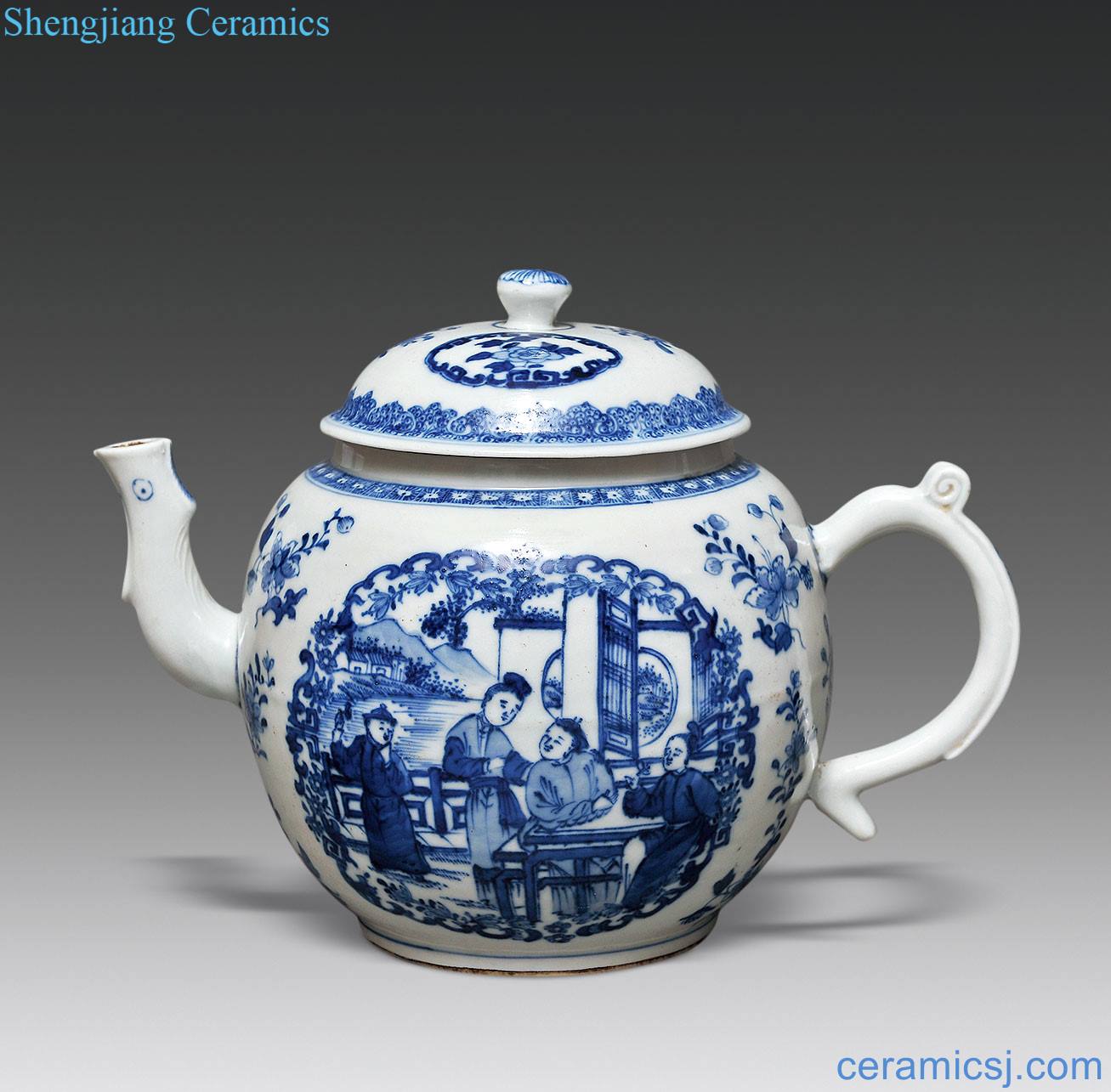 Qing grain big pot of blue and white flower medallion characters