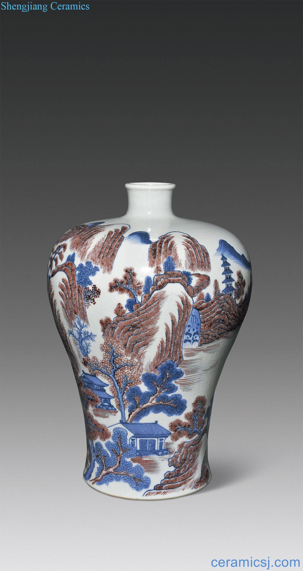 Mid qing Blue and white grain mei bottle youligong landscape characters