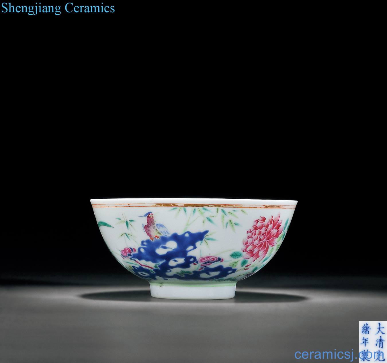 Pastel pheasants reign of qing emperor guangxu peony figure small bowl