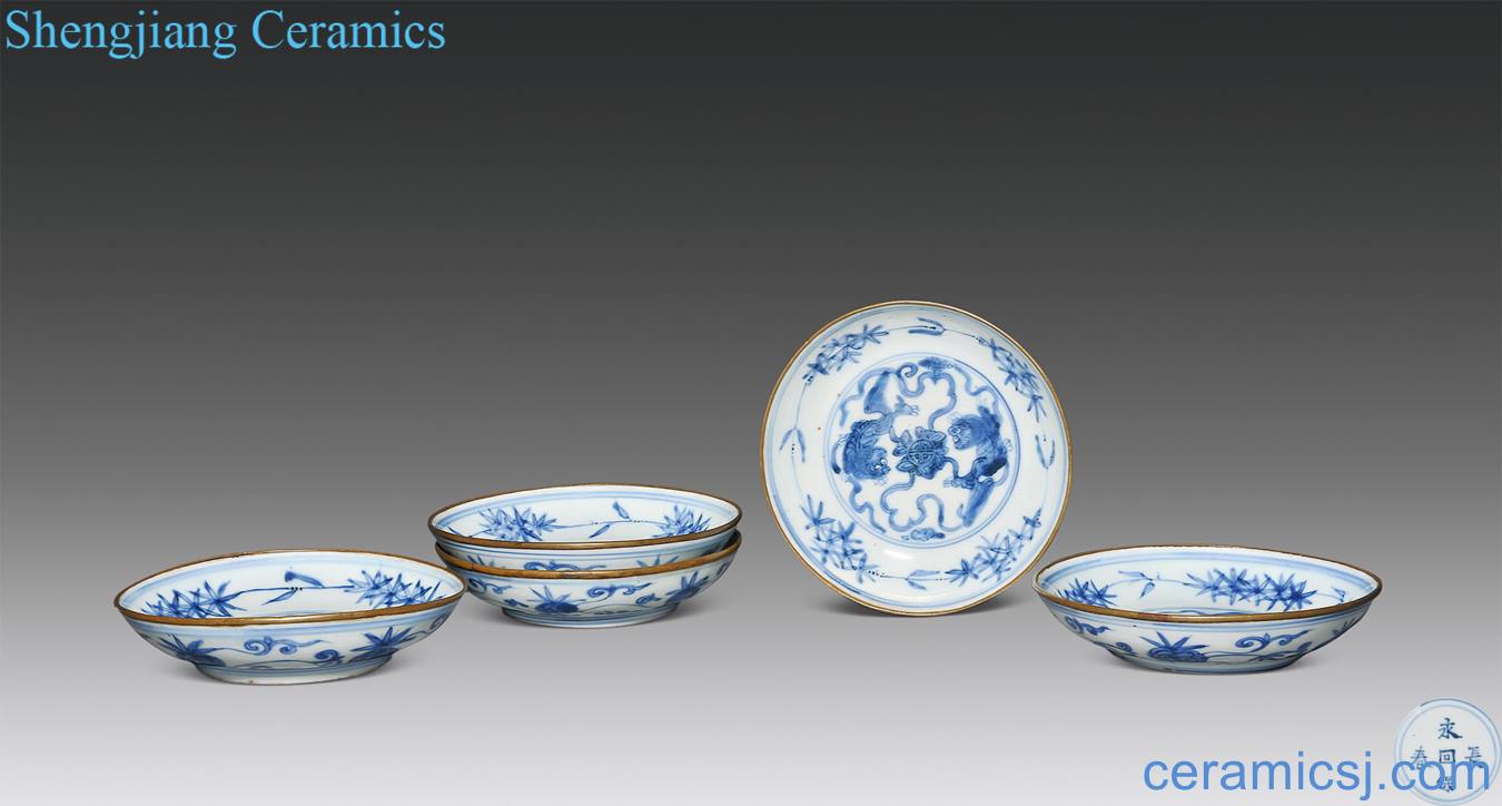 Ming wanli Blue and white lion ball figure plate (five)