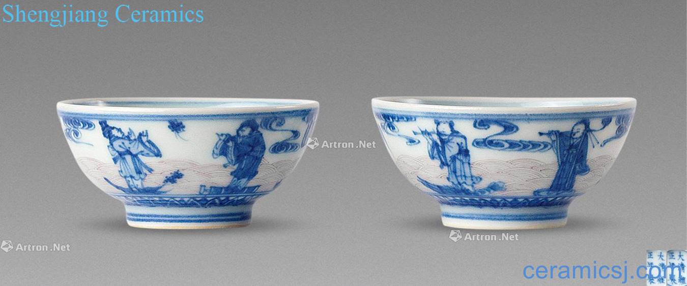 Blue and white youligong qing yongzheng eight immortals small cup (a)