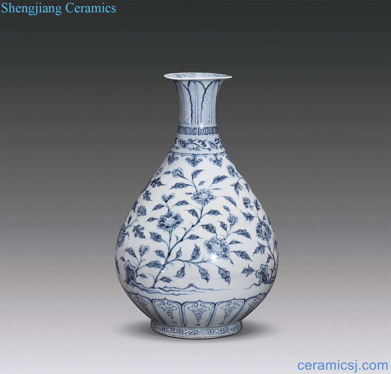 Ming hongwu Blue and white chrysanthemums grain okho spring bottle