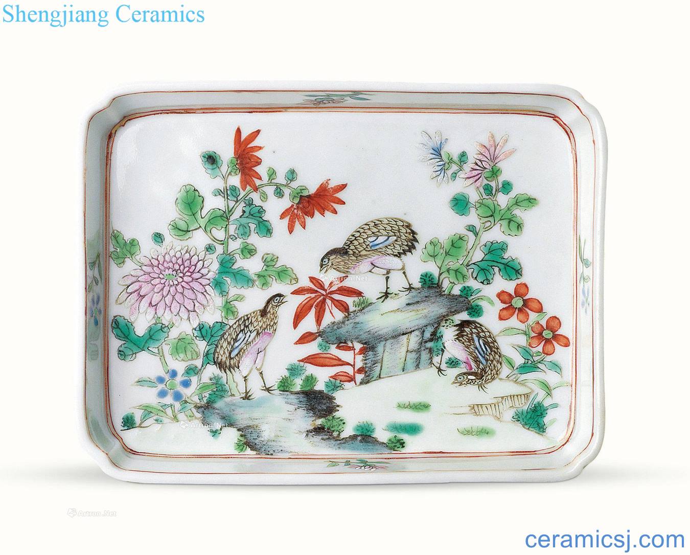 Qing qianlong pastel live grain square plate