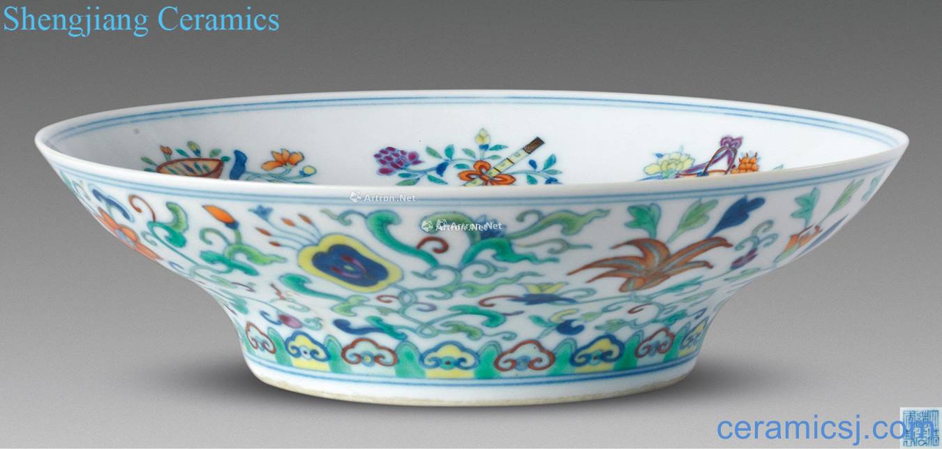 Qing daoguang Eight auspicious tray color bucket