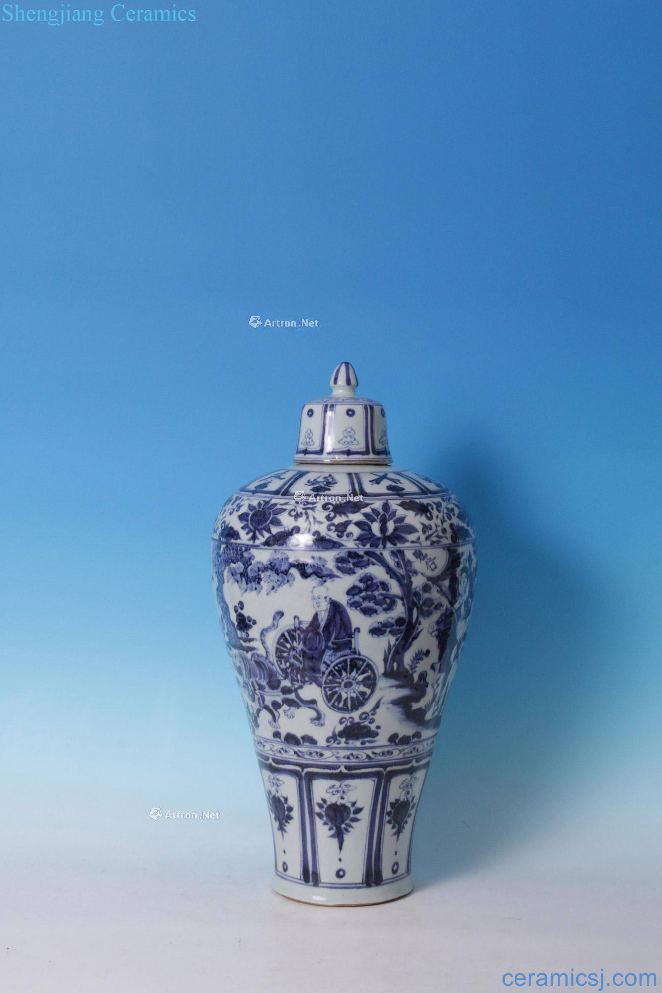 yuan Blue and white guiguzi down the mountain with cover bottle