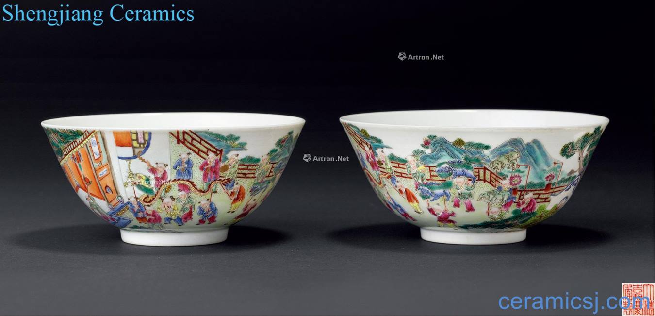 Jiaqing pastel dragon boat figure bowl of the ancient philosophers