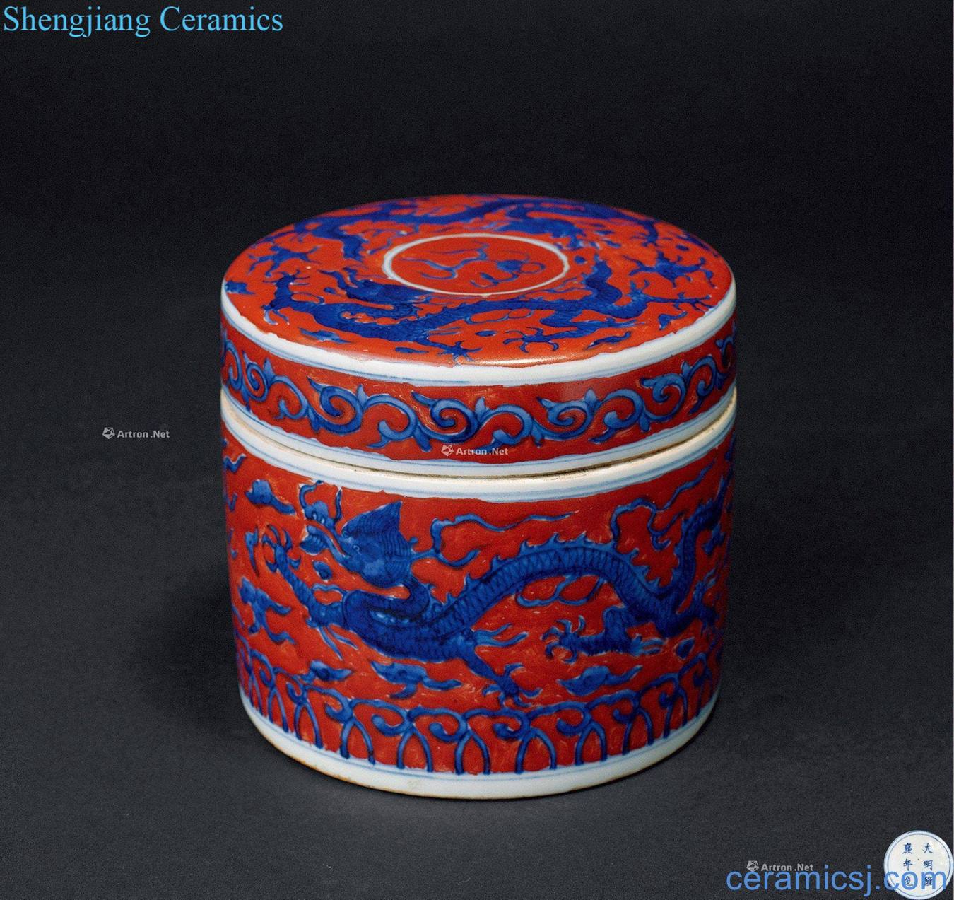 longqing Carmine blue and white dragon cover tank