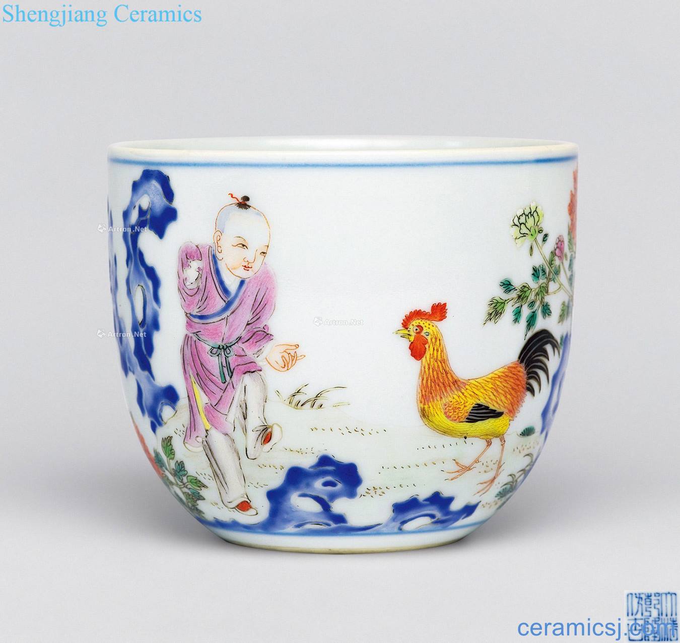 Qing qianlong pastel royal acknowledged cylinder cup chicken