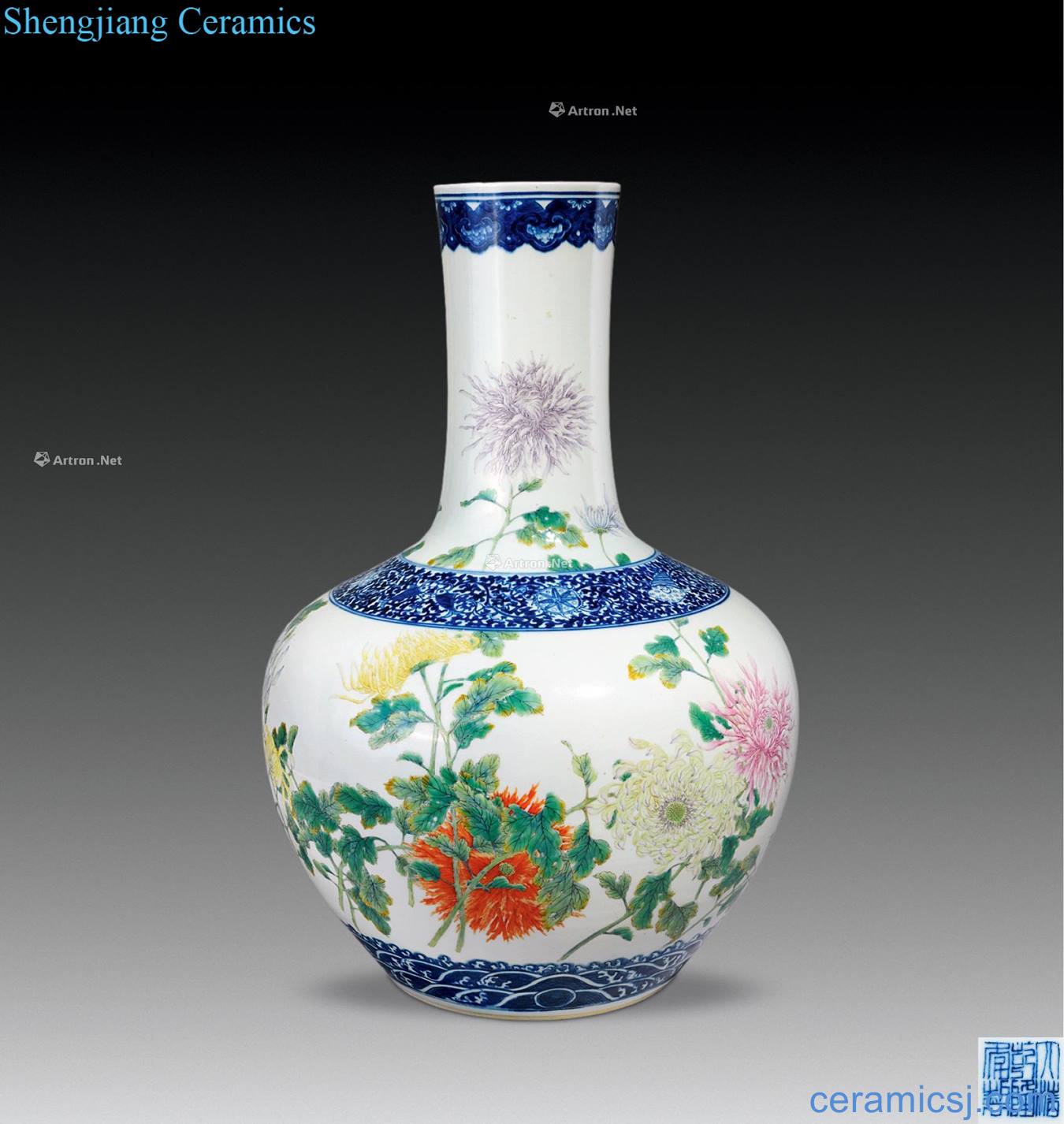 Qing guangxu Jingdezhen kiln porcelain enamel chrysanthemum branches of tree