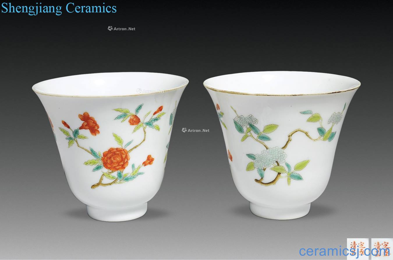 Qing jingdezhen kiln enamel floral print cup (a)