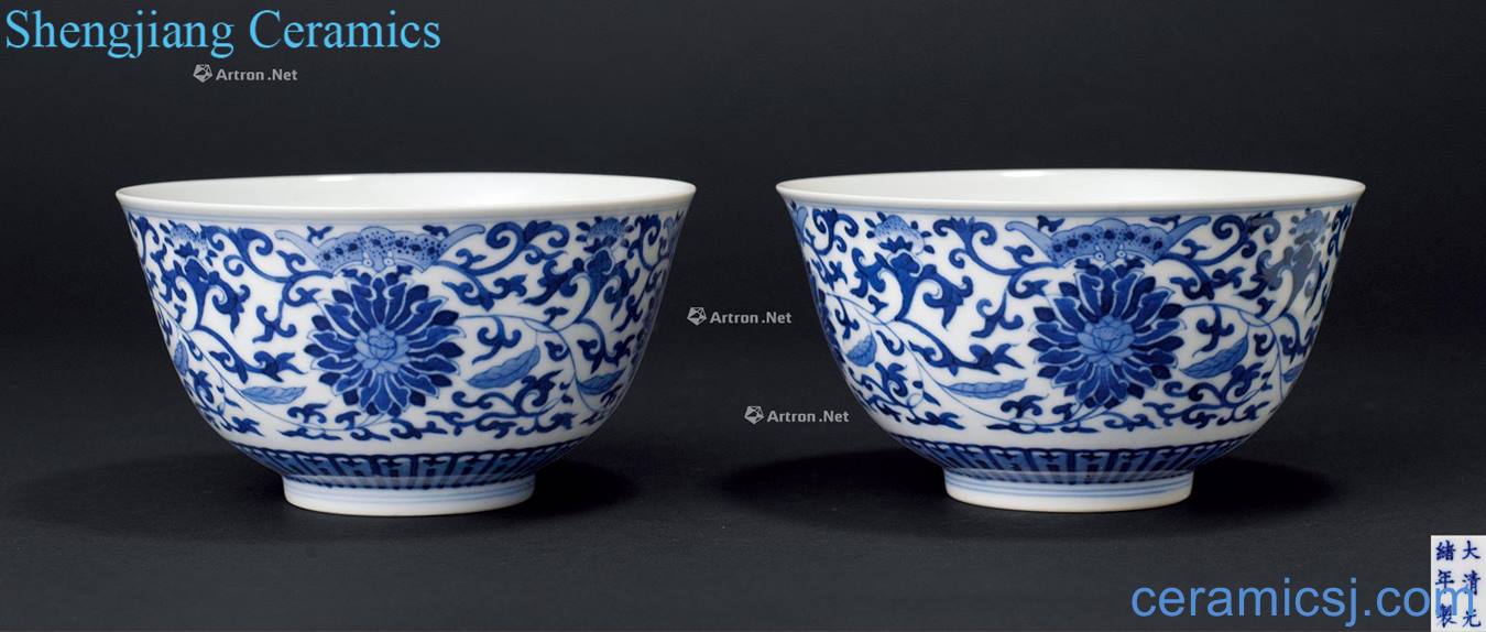 guangxu Blue and white tie up branch lotus green-splashed bowls (a)