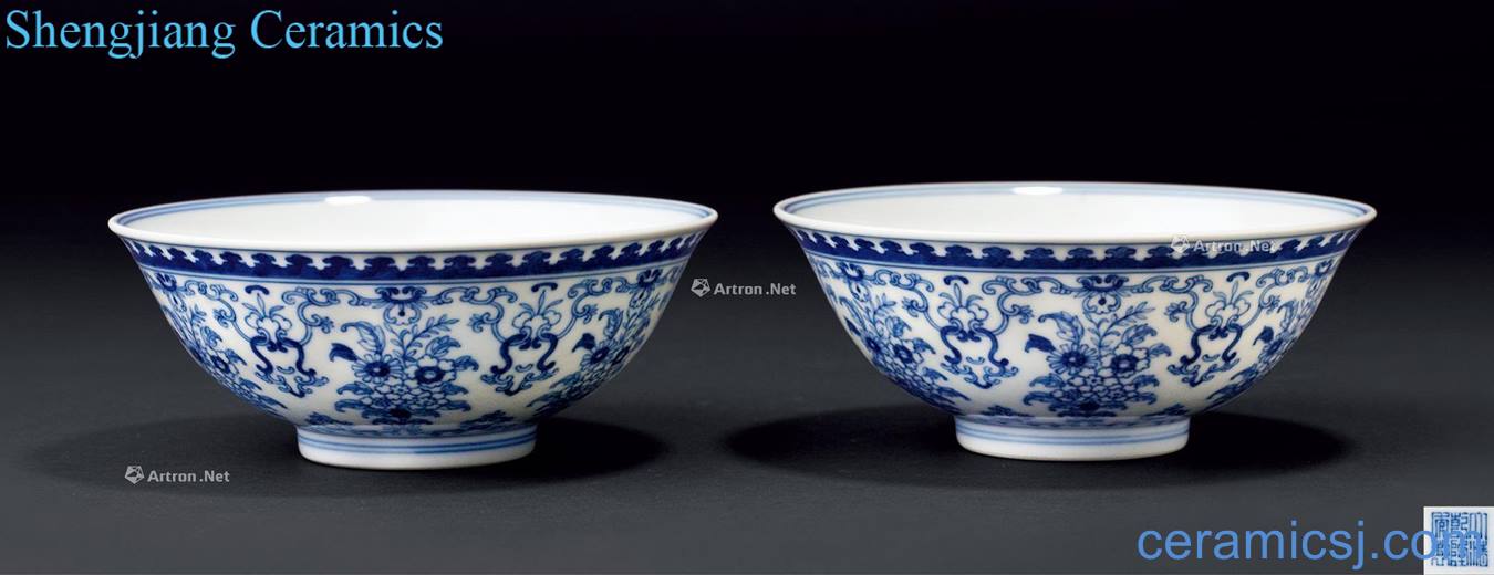 Qianlong blue-and-white riches and honour auspicious figure bowl (a)