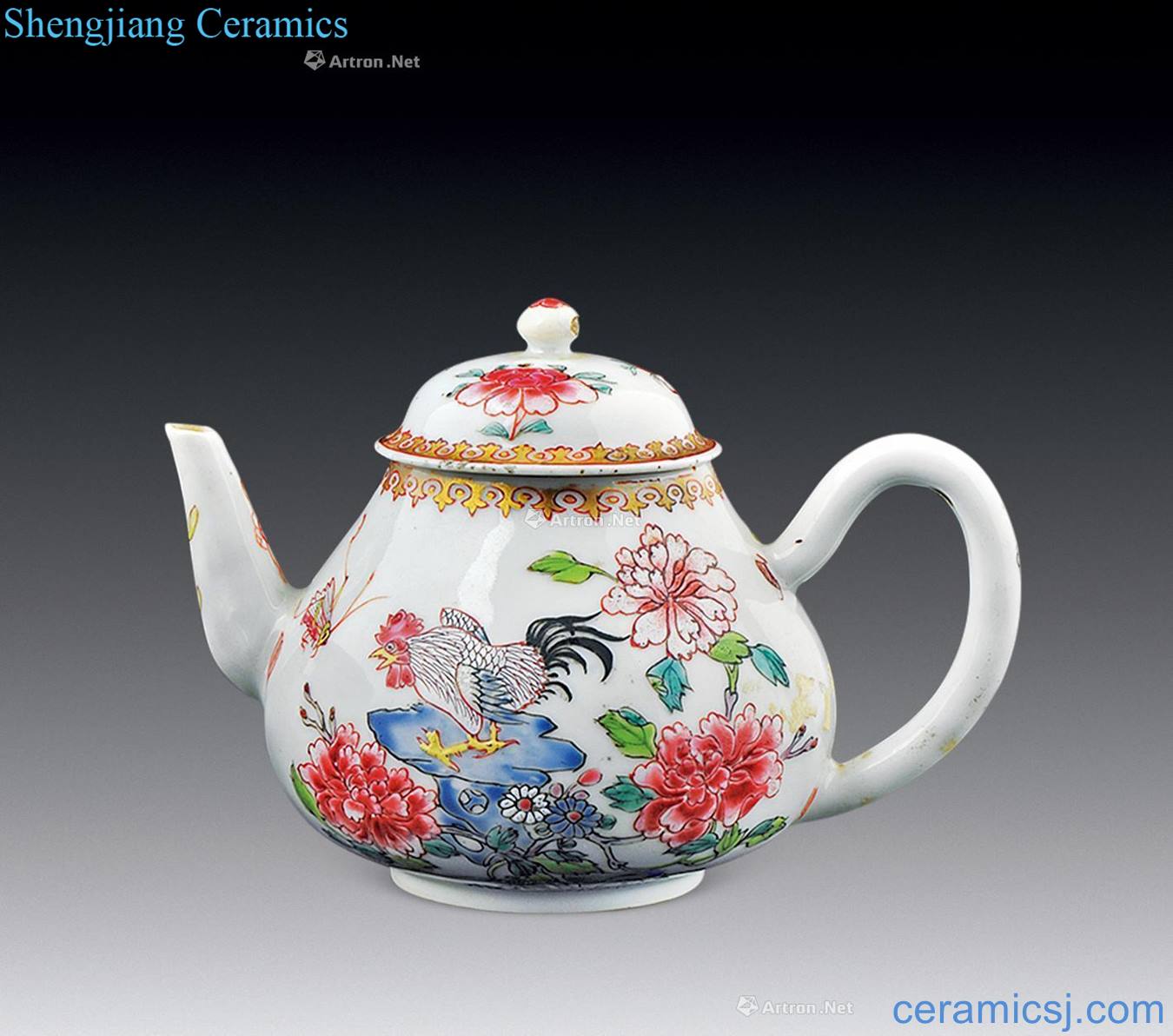 In the qing dynasty powder enamel grain teapot