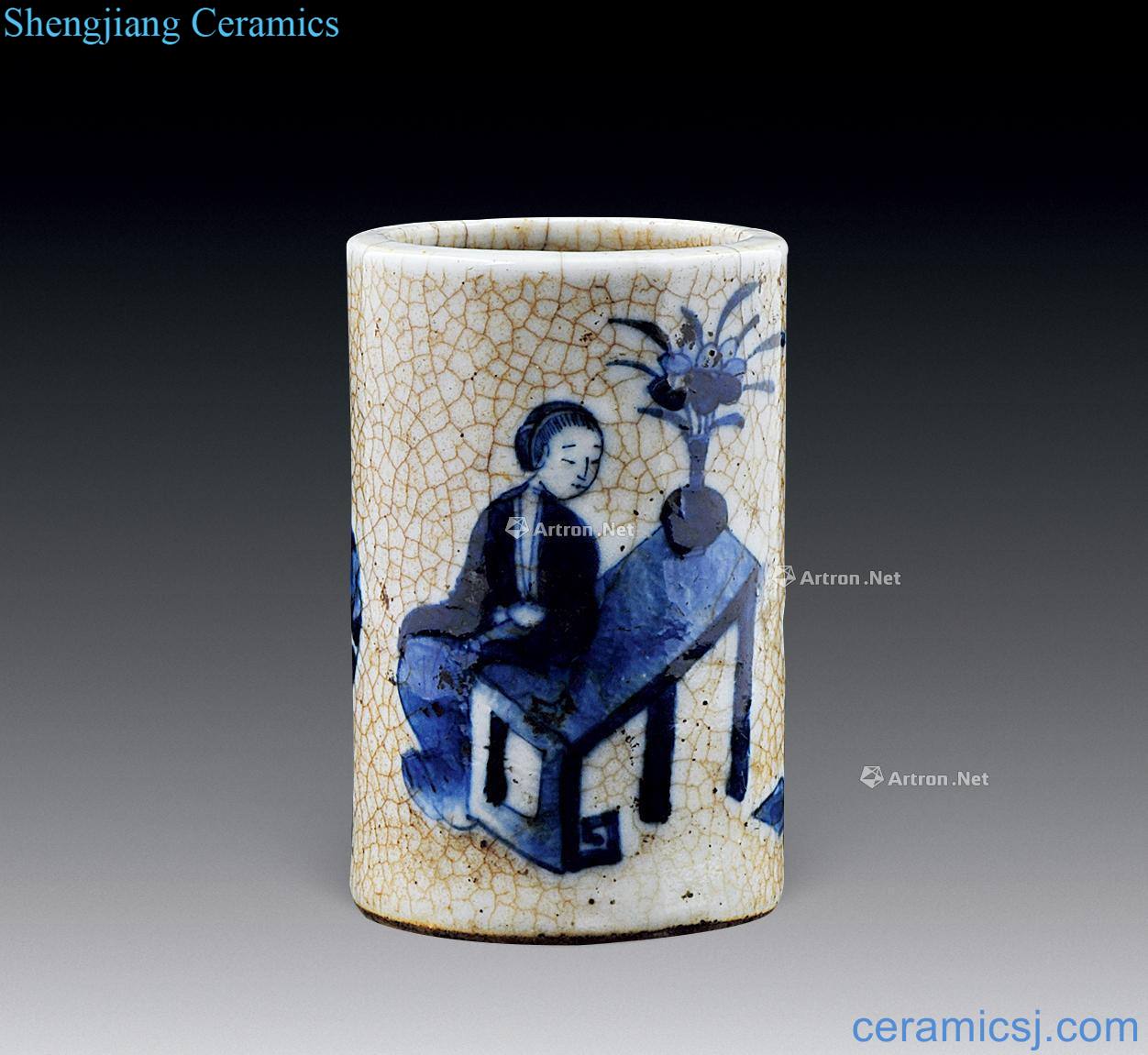 In the qing dynasty Blue and white character small brush pot