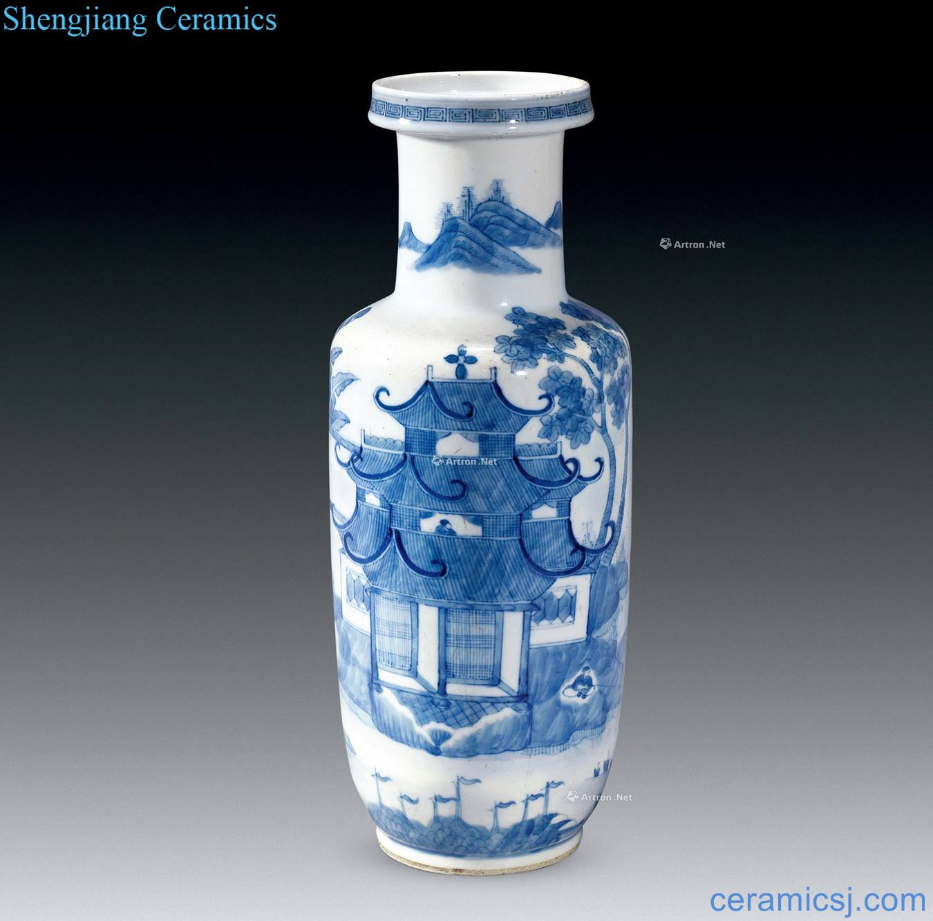 qing Blue and white lines were bottles pavilions characters