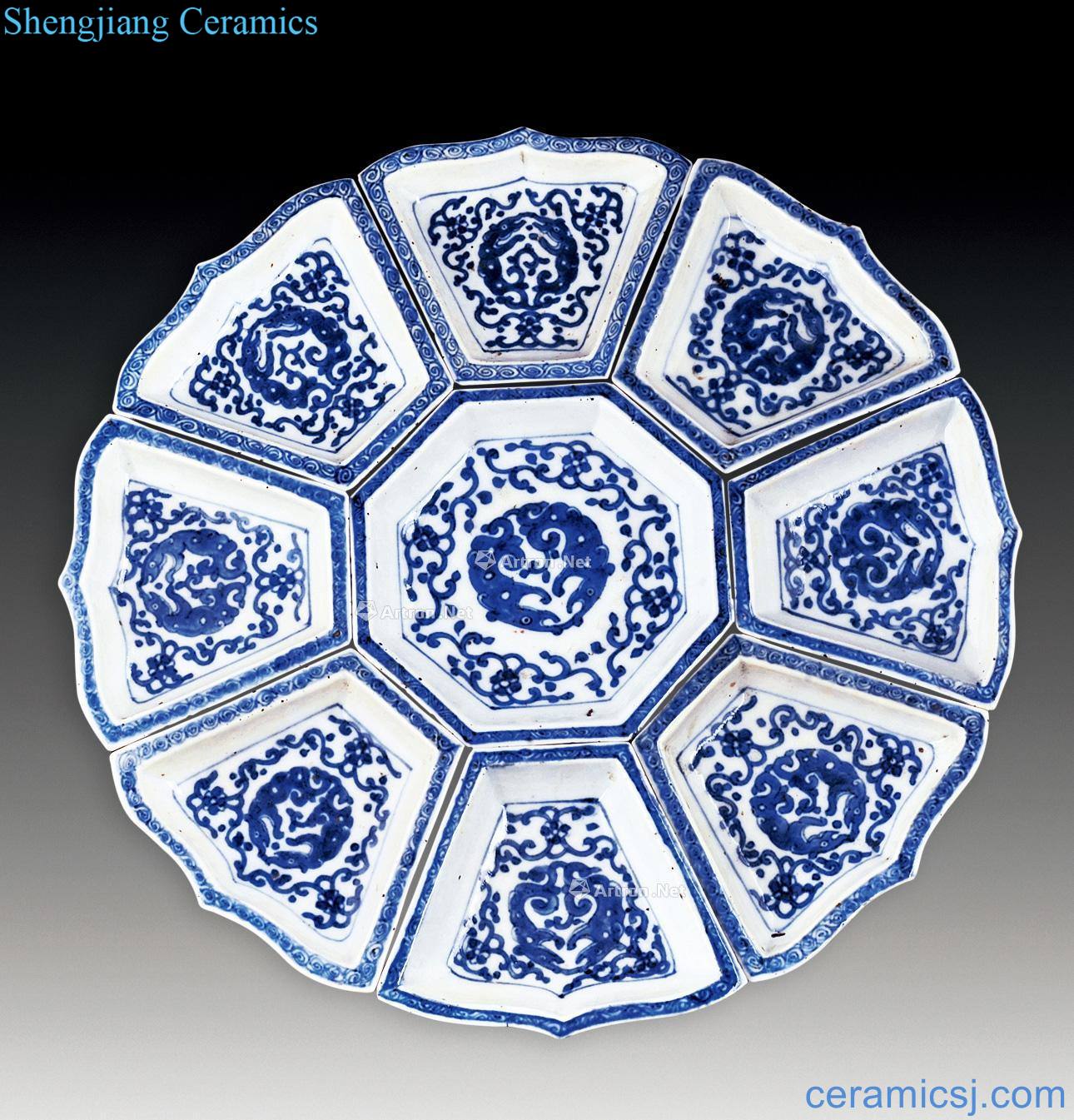 In the qing dynasty Blue and white nine sub plate (a set of nine pieces)