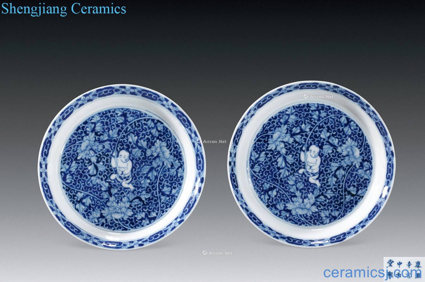 Blue and white baby play around the qing emperor kangxi branch peony grains disc (a)