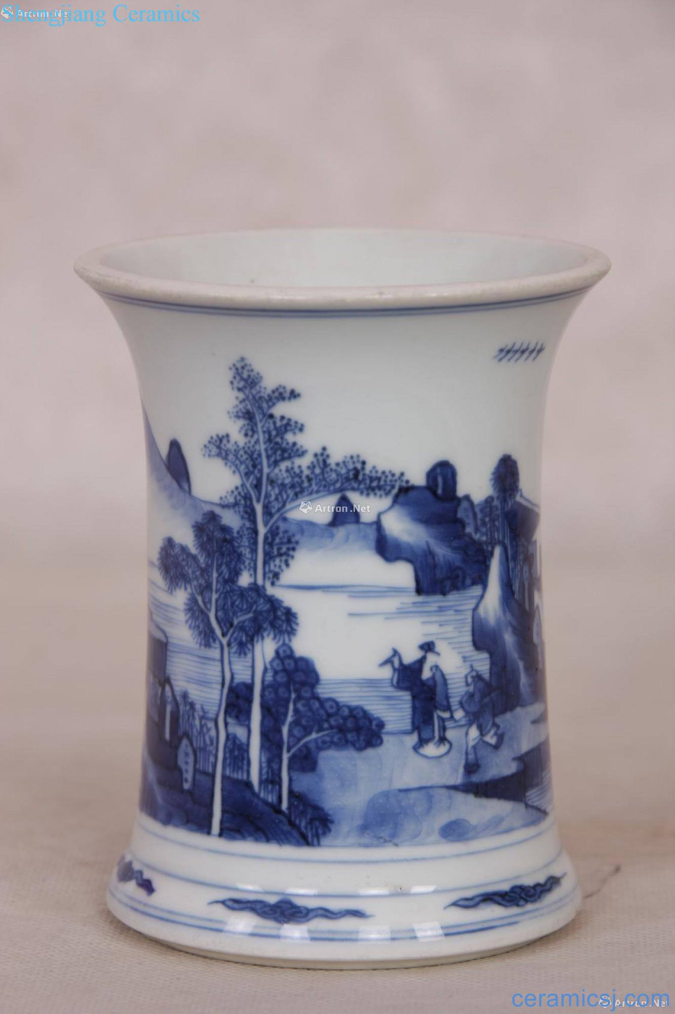 kangxi Blue and white landscape character tattoo pen container