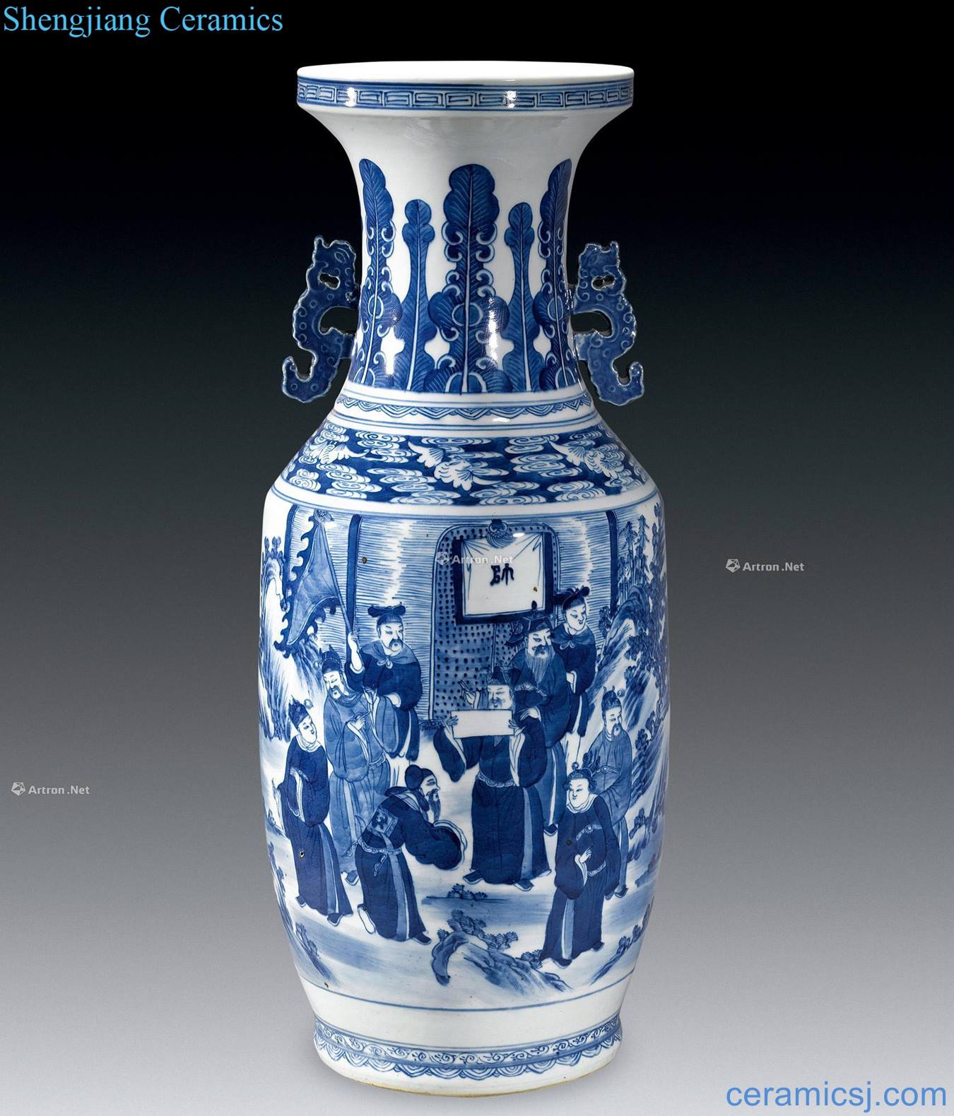 Stories of qing dynasty blue and white grain ears big bottle