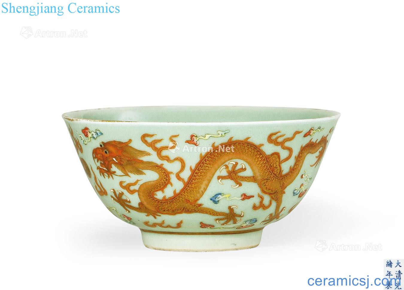 Powder green vitriol to reign of qing emperor guangxu red enamel ssangyong green-splashed bowls