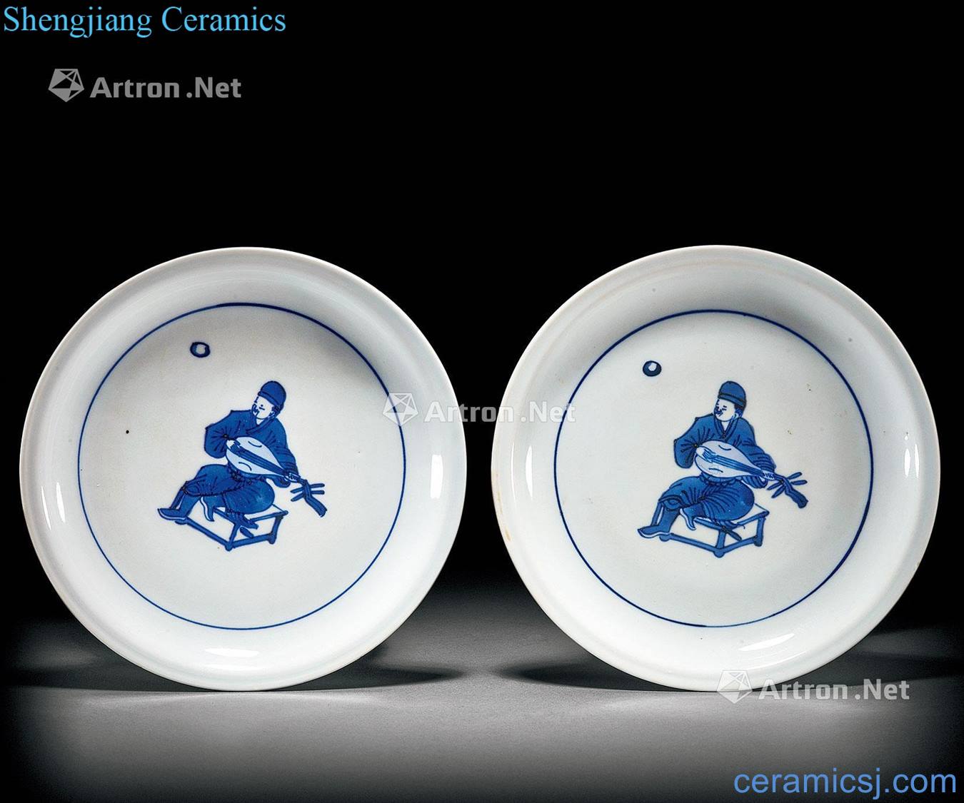 Ming wanli Blue and white conference semifinals playing music plate (a)
