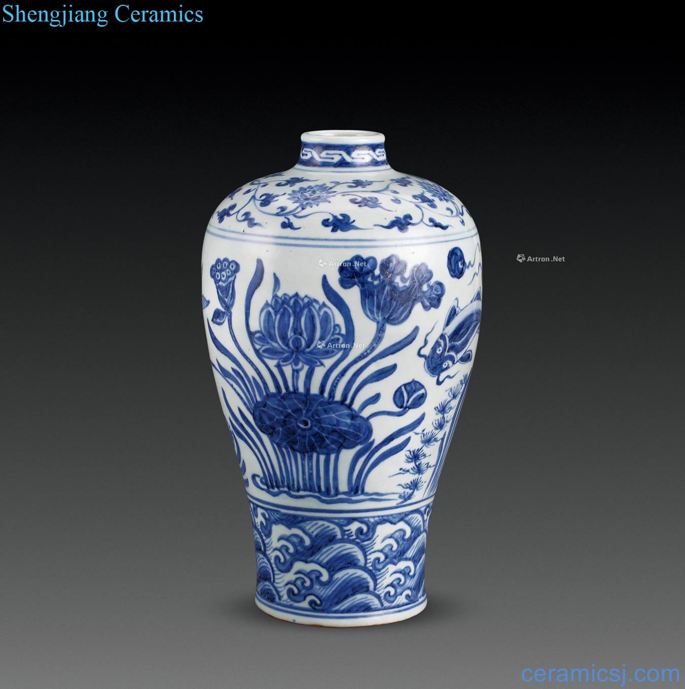 Ming blank period Blue and white fish grain mei bottle
