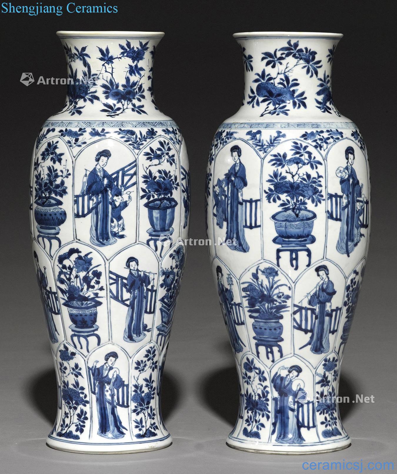 A PAIR OF BLUE AND WHITE BALUSTER VASES