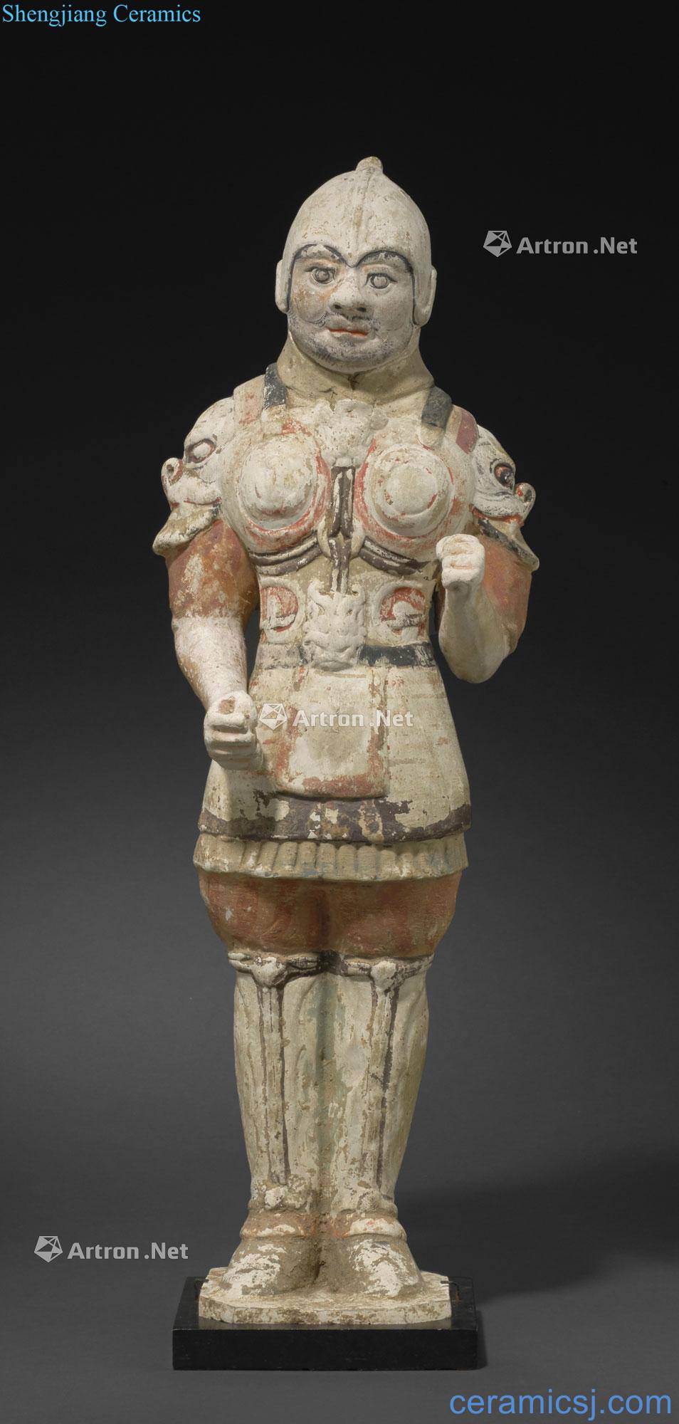 A made POTTERY TOMB FIGURE OF A WARRIOR