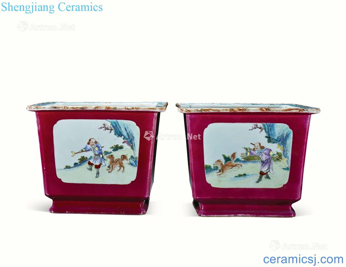 End of the qing emperor qianlong carmine medallion pastel eight pretty up chunks square flowerpot (a)