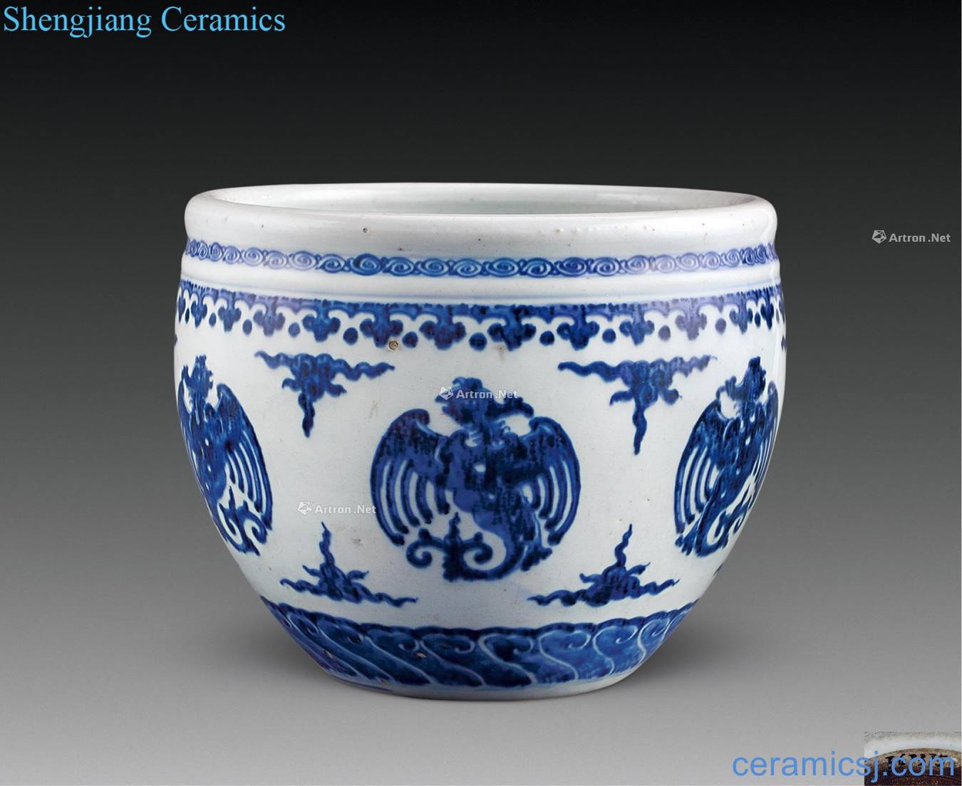 Qing qianlong Blue and white real talent phoenix design cylinder