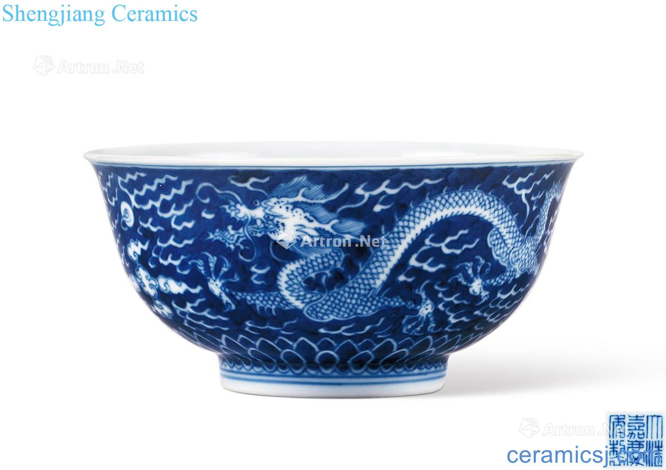 Qing jiaqing Blue sea "the pearl dragon" grain dishes