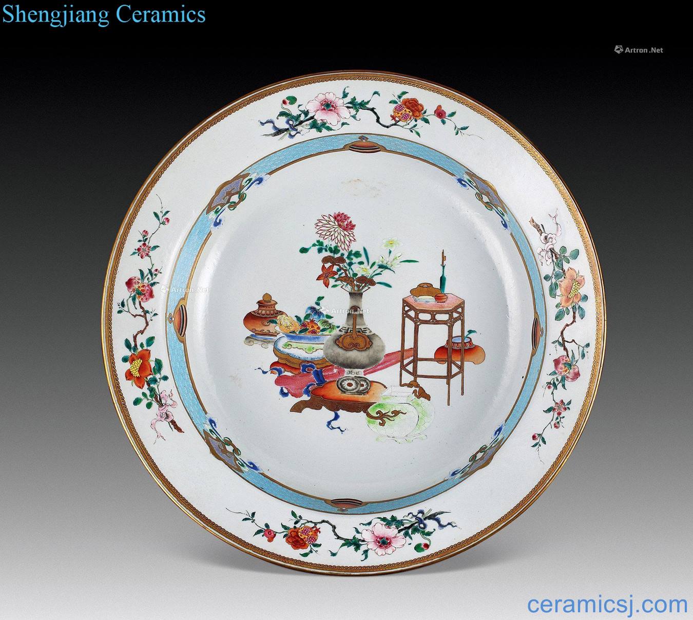 Qing qianlong enamel paint antique figure fold along the plate