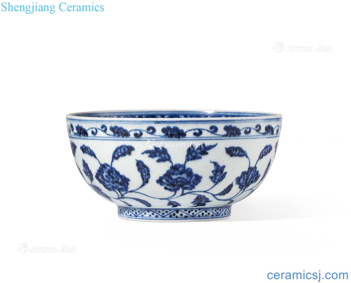 Ming yongle Blue and white ruffled branch flowers lines pier bowl