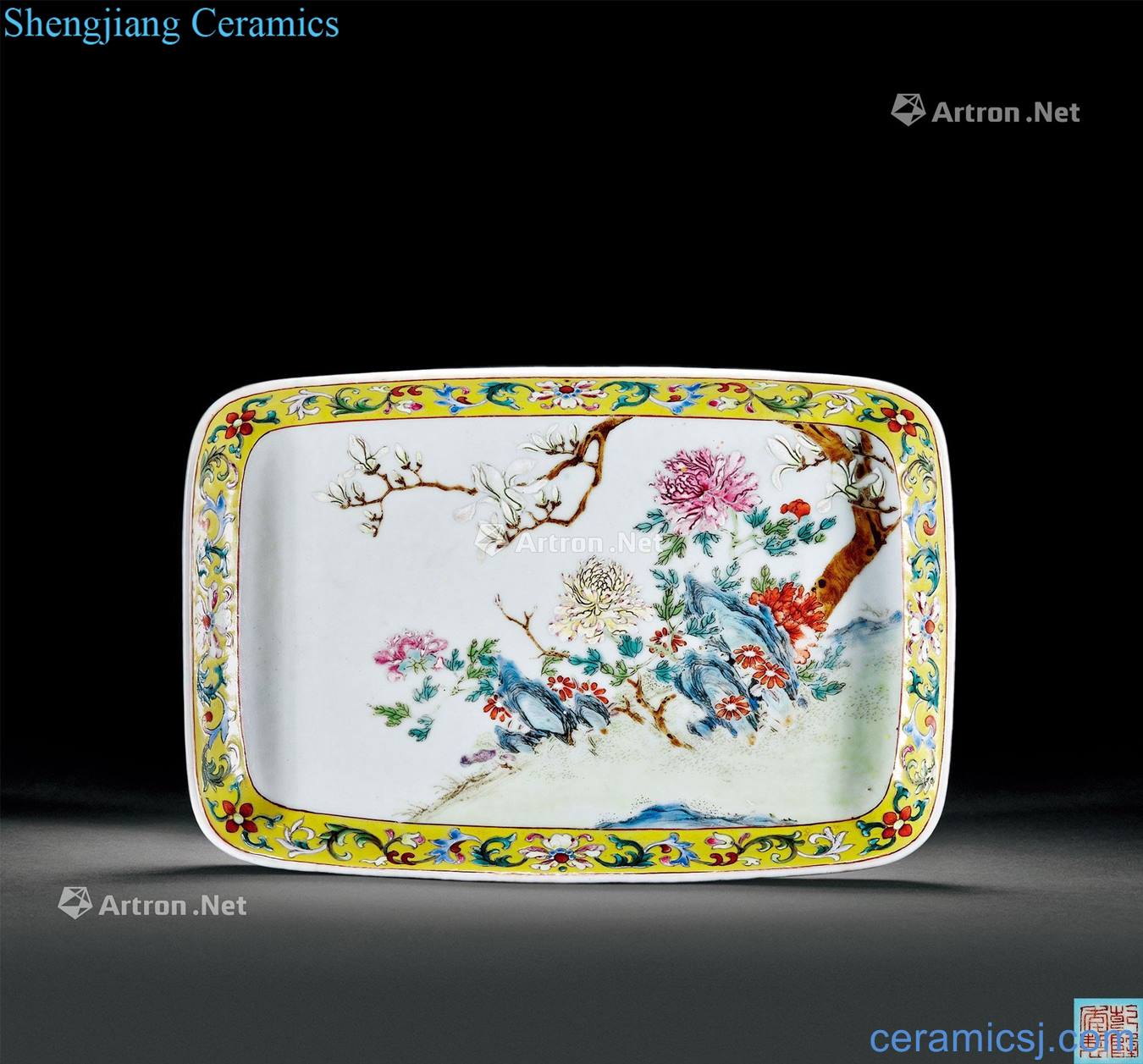 Qing qianlong pastel flowers rectangular plate